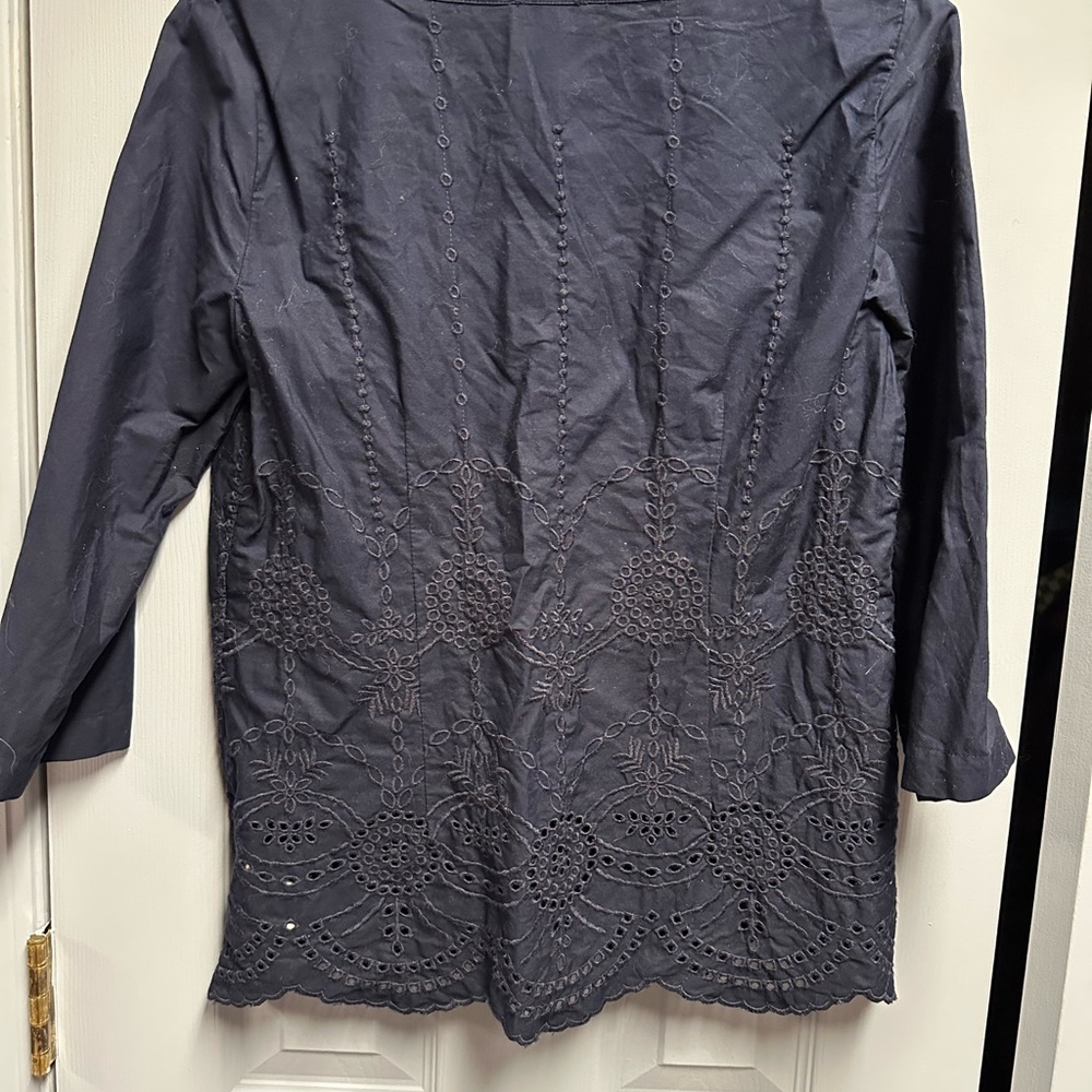 Talbots Navy Embroidered Women's Top - Picture 5 of 5